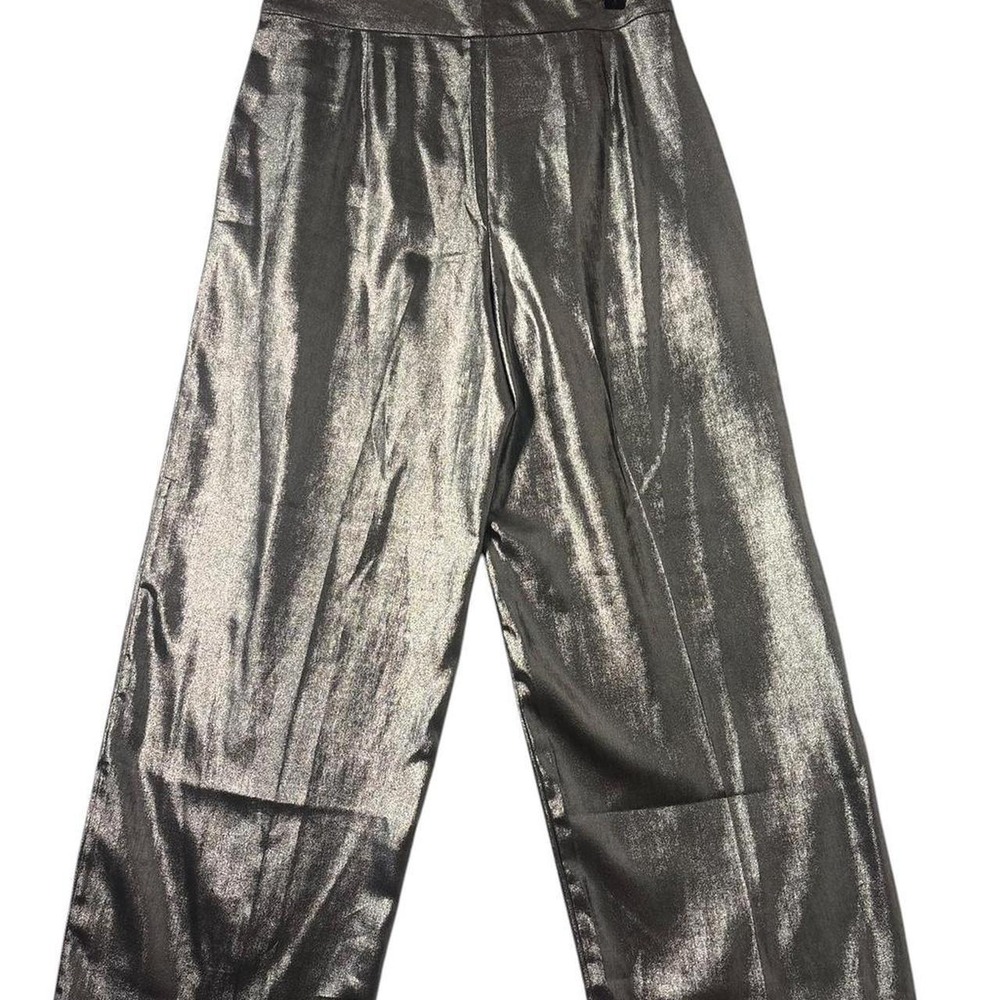 Banana Republic Pleated Wide Leg Metallic Silver High Rise Trousers Pants 12